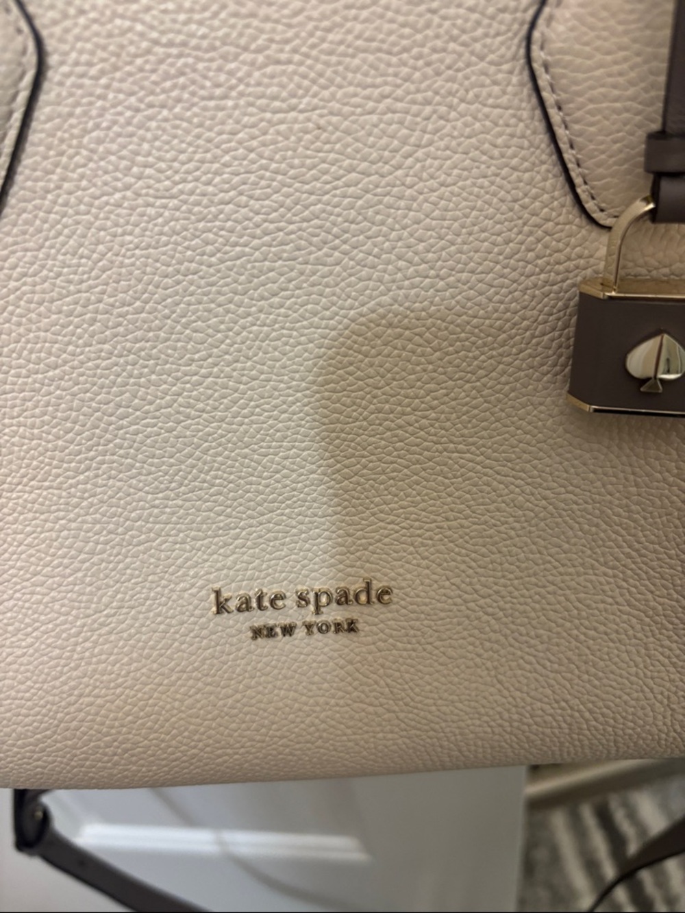 kate spade Pebbled Leather Shoulder Bag in Light Beige with Gold Hardware